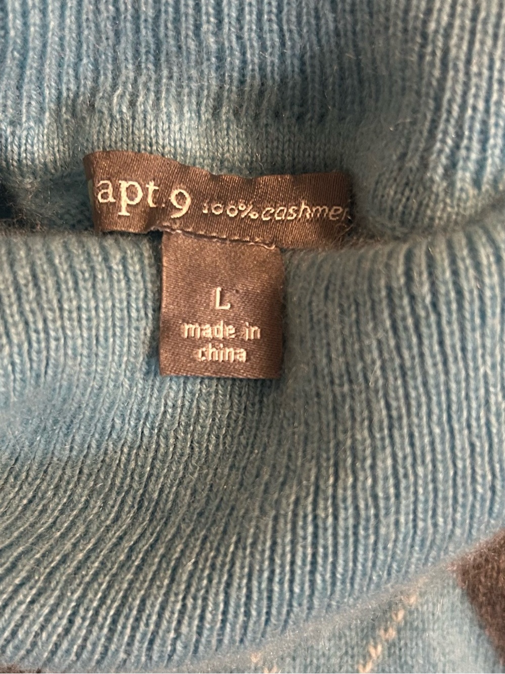 Apt. 9 100% Cashmere Blue Gray White Argyle Turtleneck Sweater Sz L - Picture 3 of 9